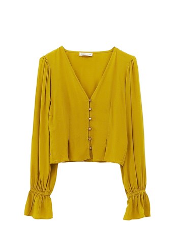 Hardal Rengi XXS Uzun Kollu Crop Bluz - Görsel 3