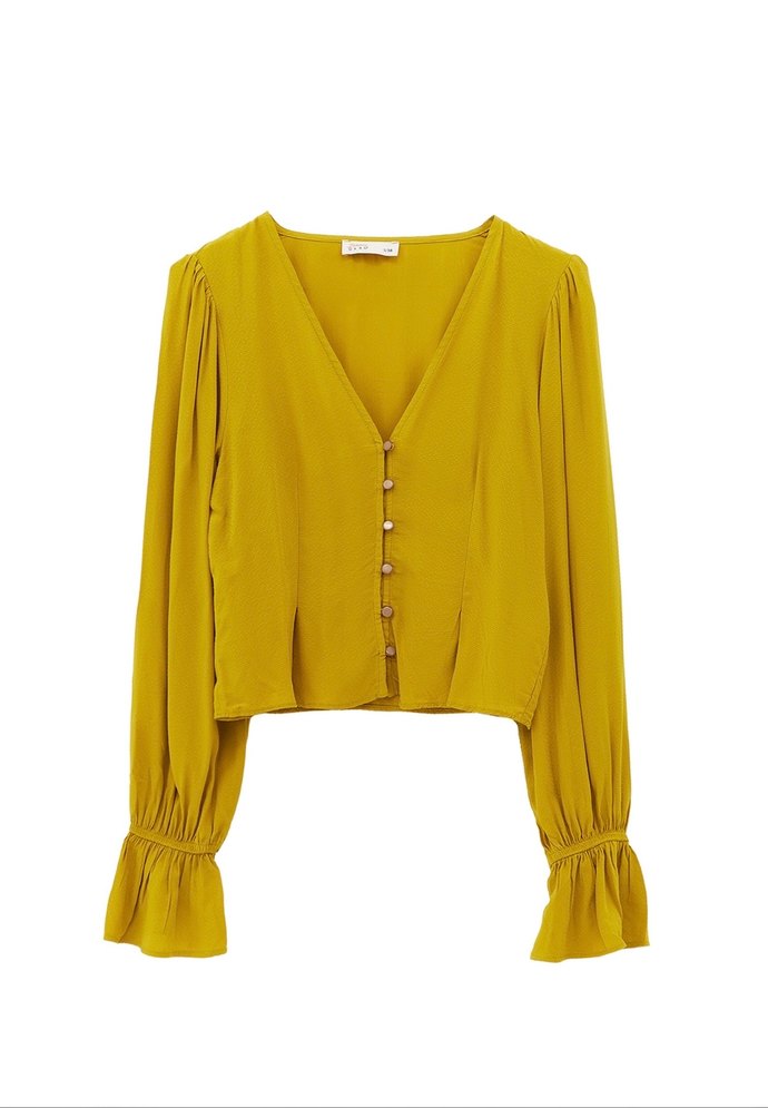 Hardal Rengi XXS Uzun Kollu Crop Bluz - Görsel 3