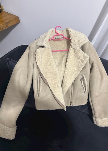 Bej Süet Kadın Kürklü Ceket - Görsel 4