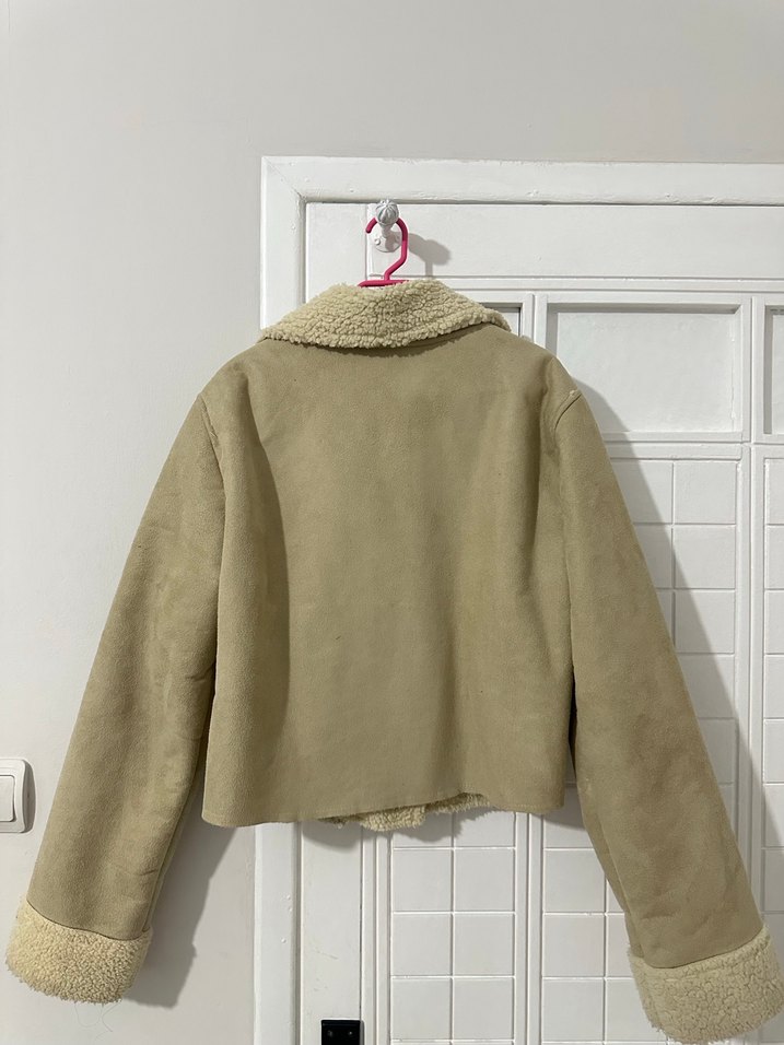 Bej Süet Kadın Kürklü Ceket - Görsel 3
