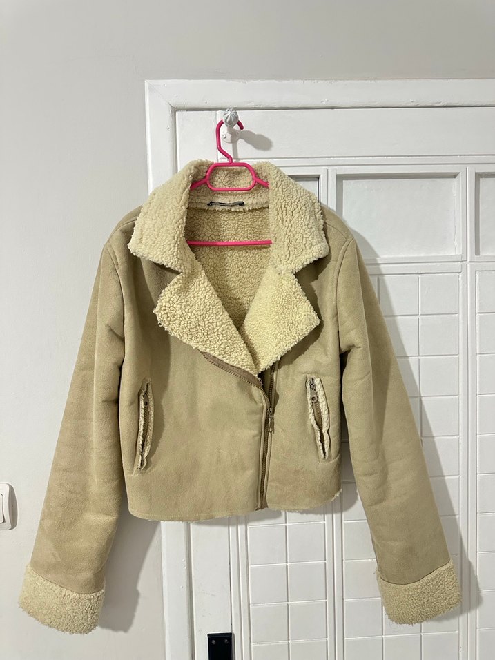 Bej Süet Kadın Kürklü Ceket - Görsel 2