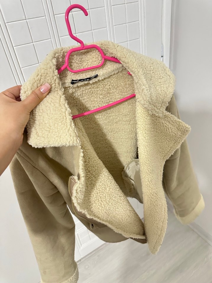 Bej Süet Kadın Kürklü Ceket - Görsel 5