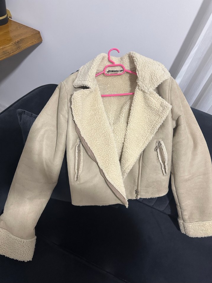 Bej Süet Kadın Kürklü Ceket - Görsel 4