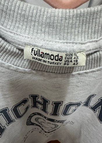 Gri Michigan Baskılı Örme Kadın Sweatshirt - Görsel 5