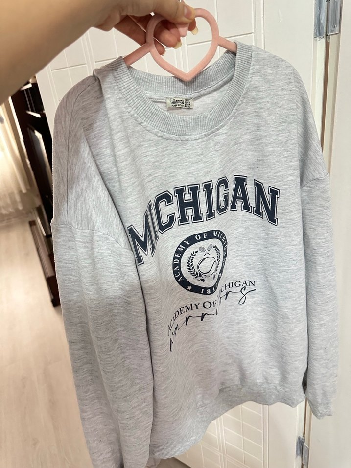 Gri Michigan Baskılı Örme Kadın Sweatshirt - Görsel 2