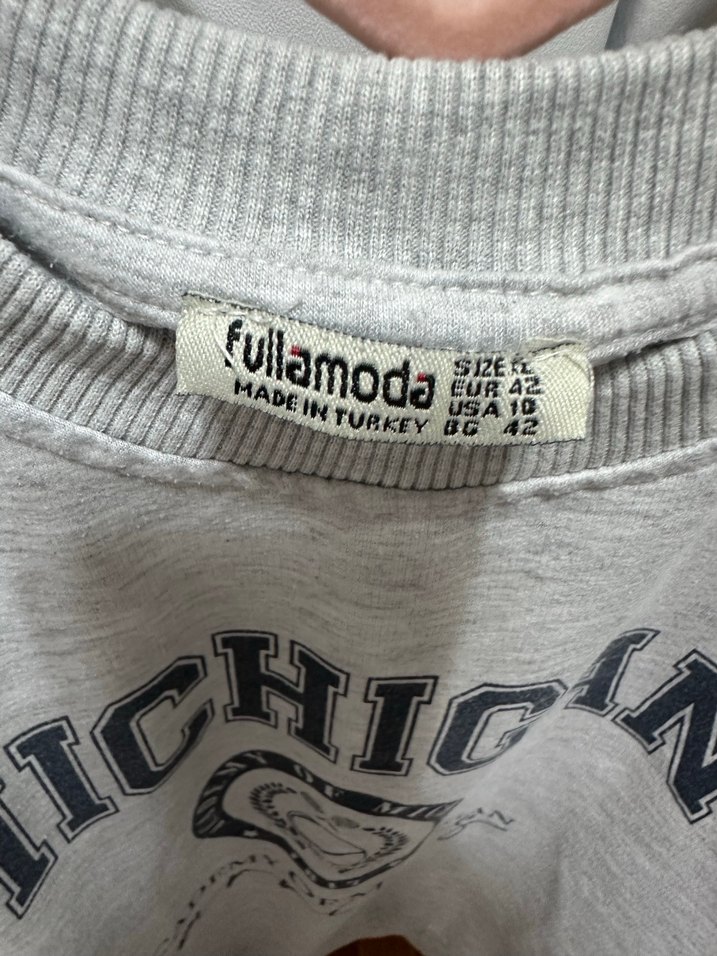 Gri Michigan Baskılı Örme Kadın Sweatshirt - Görsel 5