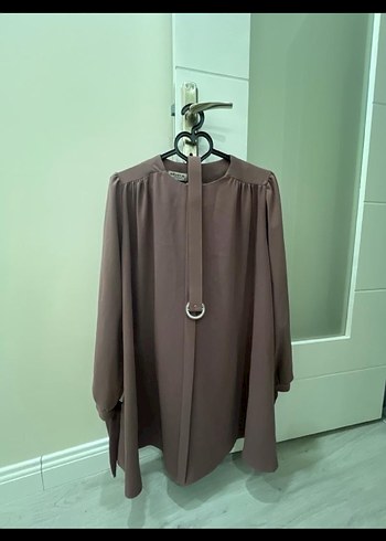 Gül kurusu Midi Kemerli Uzun Kollu Kadın Tunik takım - Görsel 3