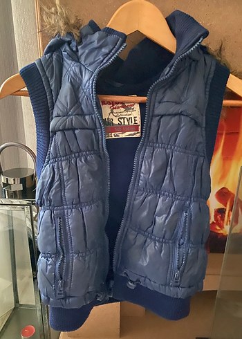 Çocuk Lacivert Kapüşonlu Fermuarlı Yelek - Görsel 5