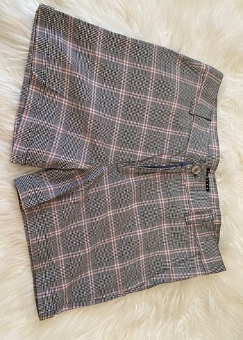 Düğmeli Ekose Desenli Kadın Bermuda Şort - Görsel 2