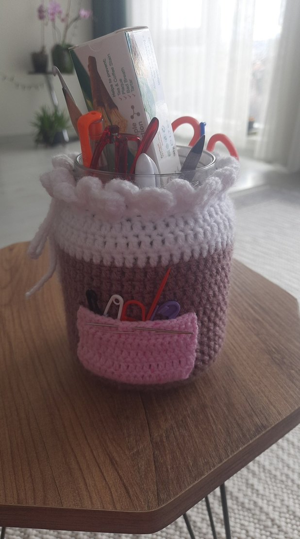 Pembe Örgü Saklama Sepeti - Görsel 3