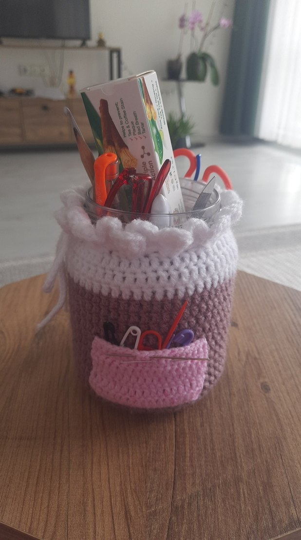 Pembe Örgü Saklama Sepeti - Görsel 4