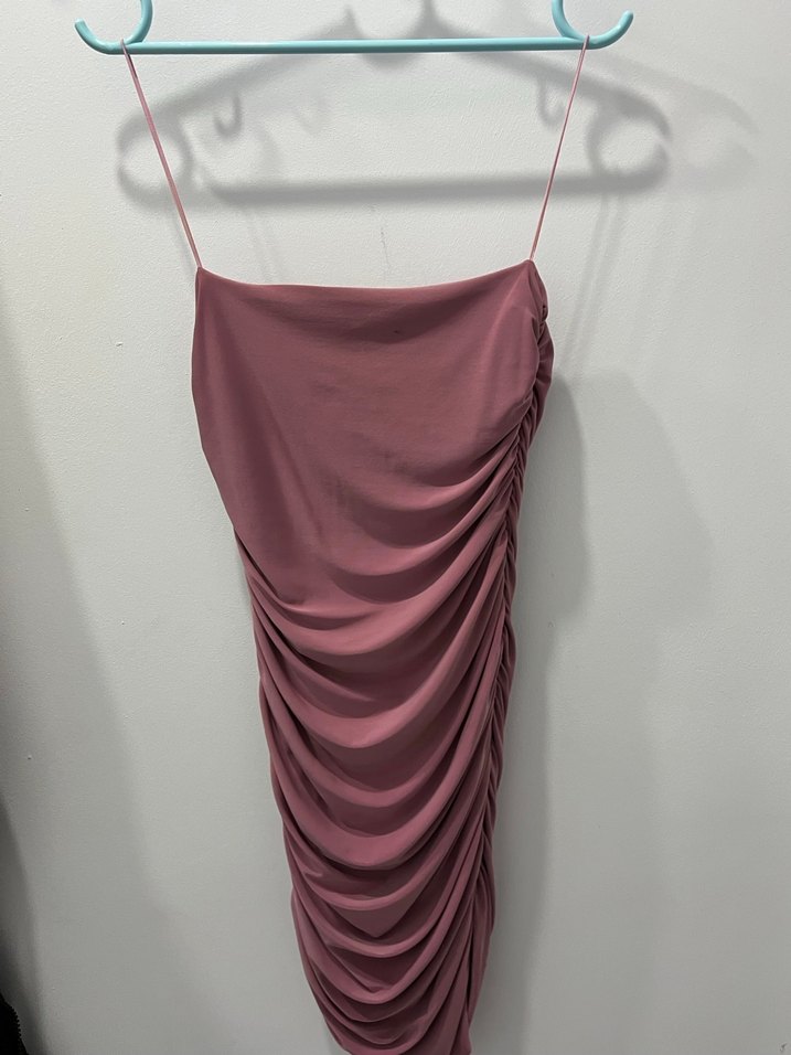 Pudra Pembe Drapeli Straplez Mini Elbise - Görsel 2