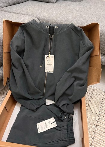 Zara Koyu Gri Kapusonlu Esofman Takimi