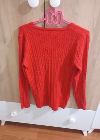 Kırmızı V Yaka Örgü Kadın Kazak - Görsel 2