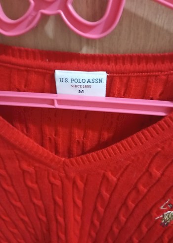 Kırmızı V Yaka Örgü Kadın Kazak - Görsel 5