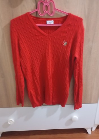 Kırmızı V Yaka Örgü Kadın Kazak - Görsel 6