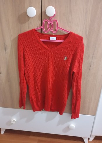 Kırmızı V Yaka Örgü Kadın Kazak - Görsel 3