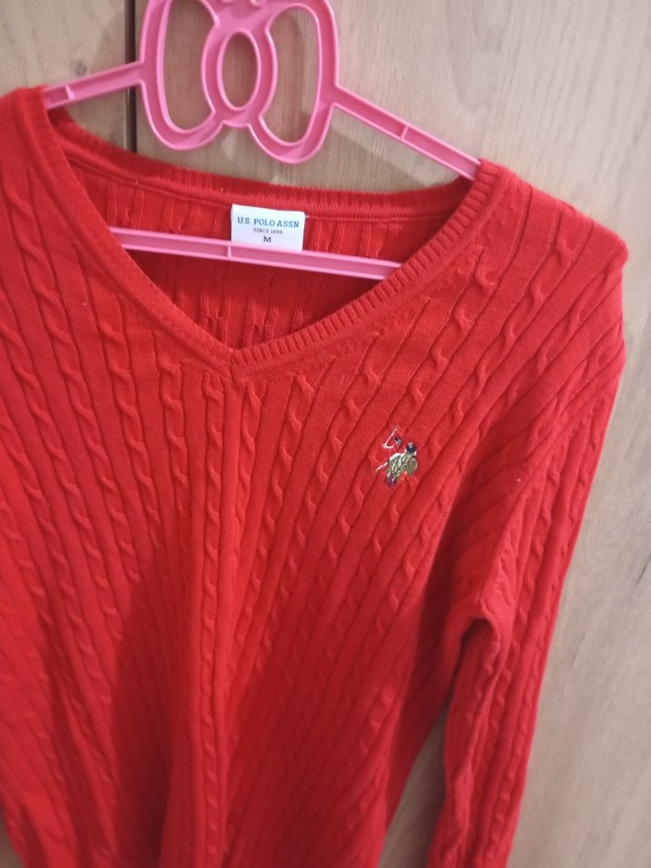 Kırmızı V Yaka Örgü Kadın Kazak - Görsel 4