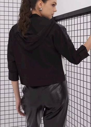 Siyah Deri  Kadın Boyfriend Pantolon ve kapüşonlu ceket yumuşak - Görsel 4