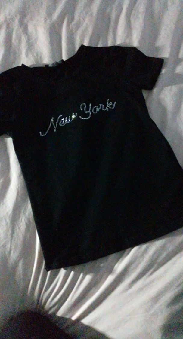 kadın Siyah uzun New York yazan crop - Görsel 4