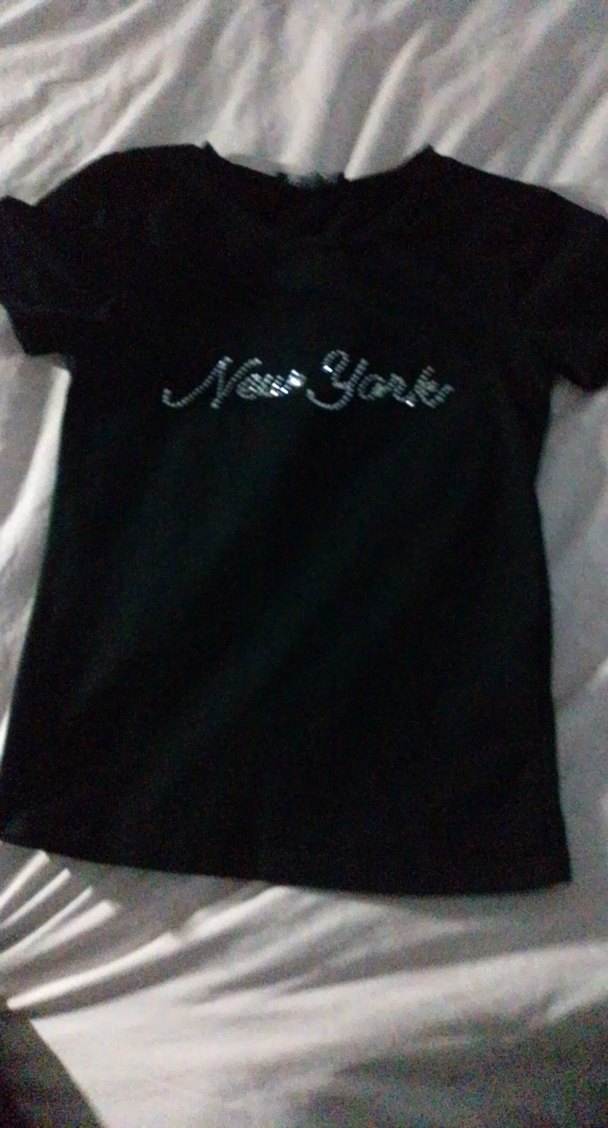 kadın Siyah uzun New York yazan crop - Görsel 3