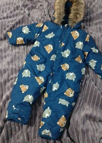 Kürklü Mavi Bebek Kayak Tulumu - Görsel 2