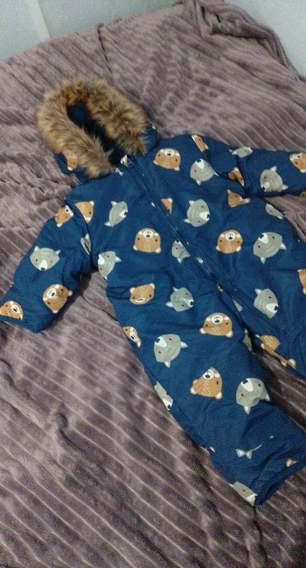 Kürklü Mavi Bebek Kayak Tulumu - Görsel 3