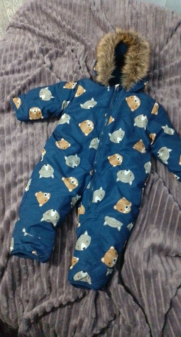 Kürklü Mavi Bebek Kayak Tulumu - Görsel 2