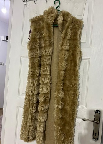 Kürklü Bej Uzun Kadın Yelek - Görsel 2