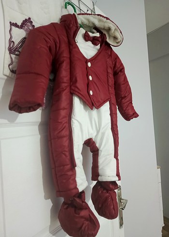 Bordo Kürklü Bebek Kış Tulumu - Görsel 2