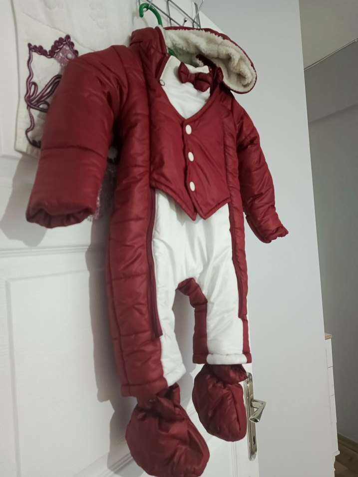Bordo Kürklü Bebek Kış Tulumu - Görsel 2