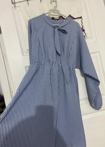 Mavi Gri Çizgili Uzun Kollu Pilili Kadın Gömlek - Görsel 3