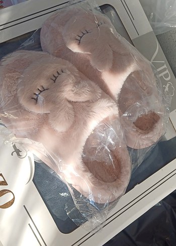 Kızlar için kahverengi peluş ev terliği - Görsel 3