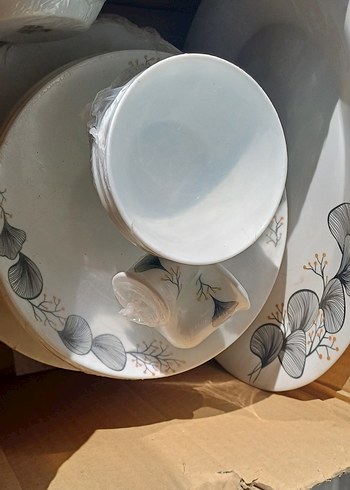 Gri Desenli Beyaz Porselen  Tabak Seti 28 parça - Görsel 3