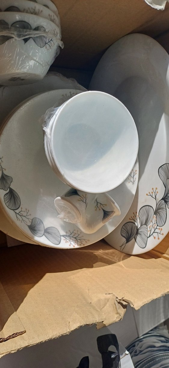 Gri Desenli Beyaz Porselen  Tabak Seti 28 parça - Görsel 3