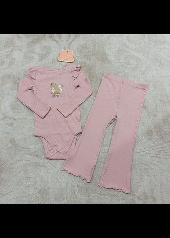 Pembe Bebek Kız Uzun Kollu Fırfırlı Takım