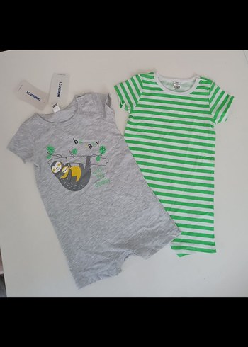 LC Waikiki Erkek Bebek Kısa Kollu Gri Çizgili Tulum