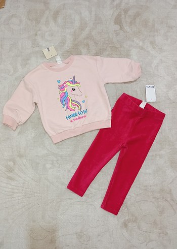 Pembe Unicorn Baskılı Bebek Kız Takımı