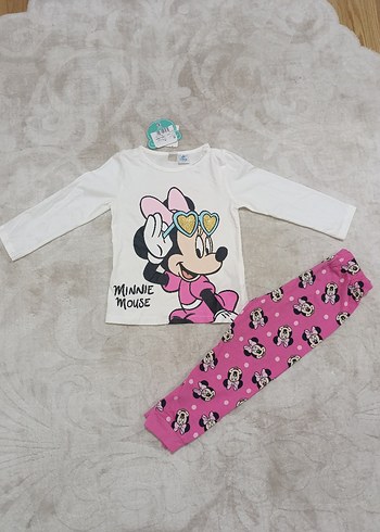 LC Waikiki Beyaz Minnie Mouse Desenli Uzun Kollu Bebek Takımı