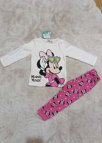 Beyaz Minnie Mouse Desenli Uzun Kollu Bebek Takımı