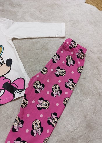 1,5 Yaş Beden beyaz Renk Beyaz Minnie Mouse Desenli Uzun Kollu Bebek Takımı