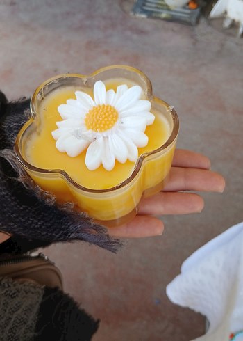 Sarı Papatya Motifli Renkli Mum - Görsel 2