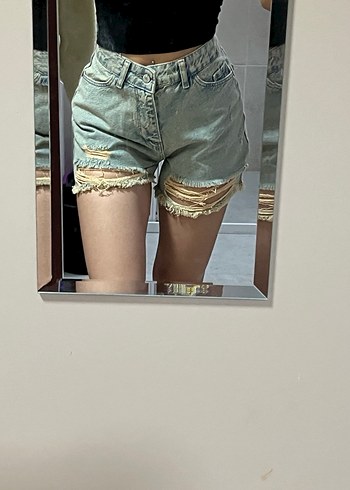 Kadın Mavi Kot Mini Şort - Görsel 4