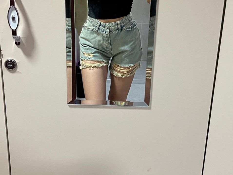 Kadın Mavi Kot Mini Şort - Görsel 4