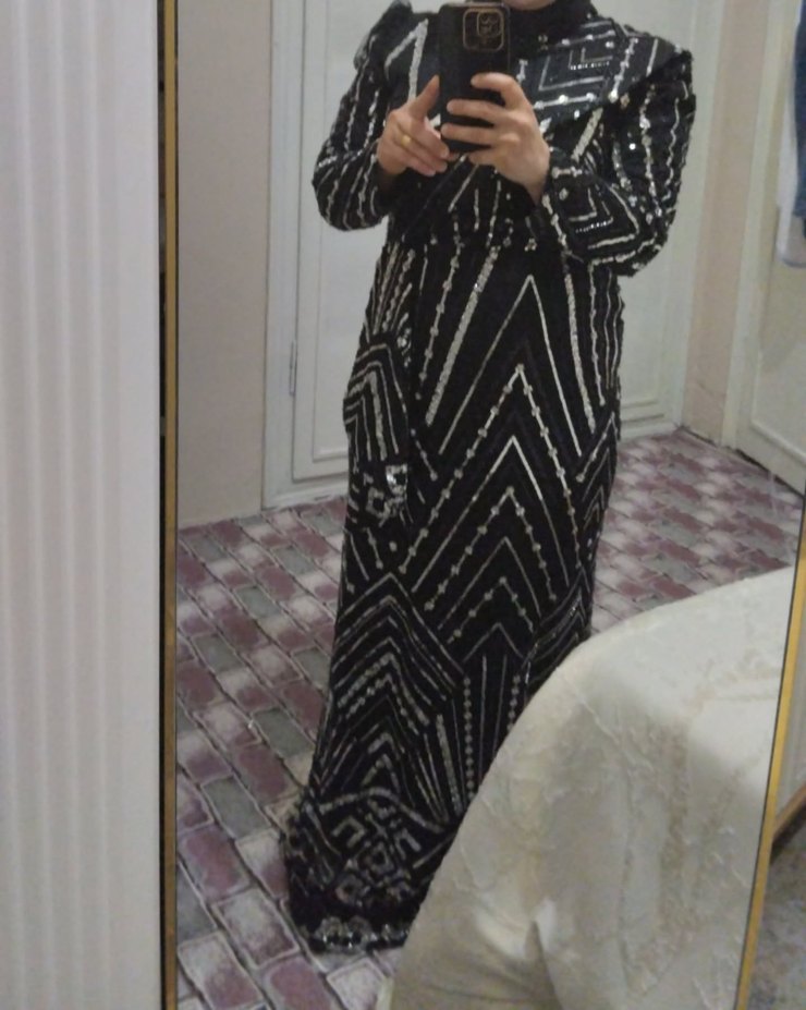 Siyah Desenli Uzun Bohem Kadın Elbise - Görsel 3