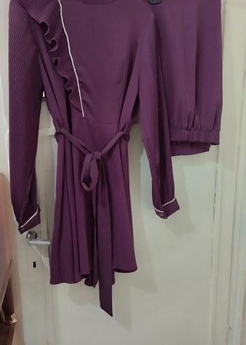 Mor Uzun Kollu Pilili Kadın Takım Elbise - Görsel 4