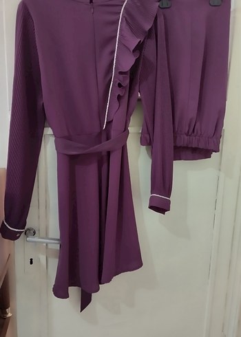 Mor Uzun Kollu Pilili Kadın Takım Elbise - Görsel 3