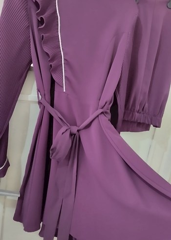 Mor Uzun Kollu Pilili Kadın Takım Elbise - Görsel 2