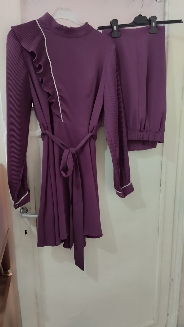 Mor Uzun Kollu Pilili Kadın Takım Elbise - Görsel 4