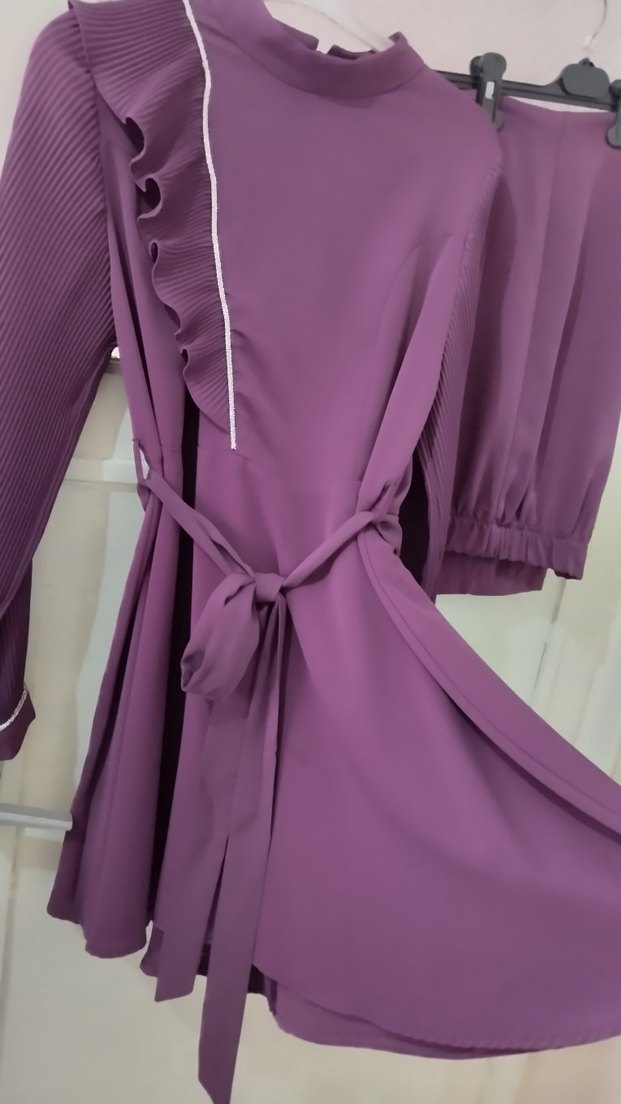 Mor Uzun Kollu Pilili Kadın Takım Elbise - Görsel 2